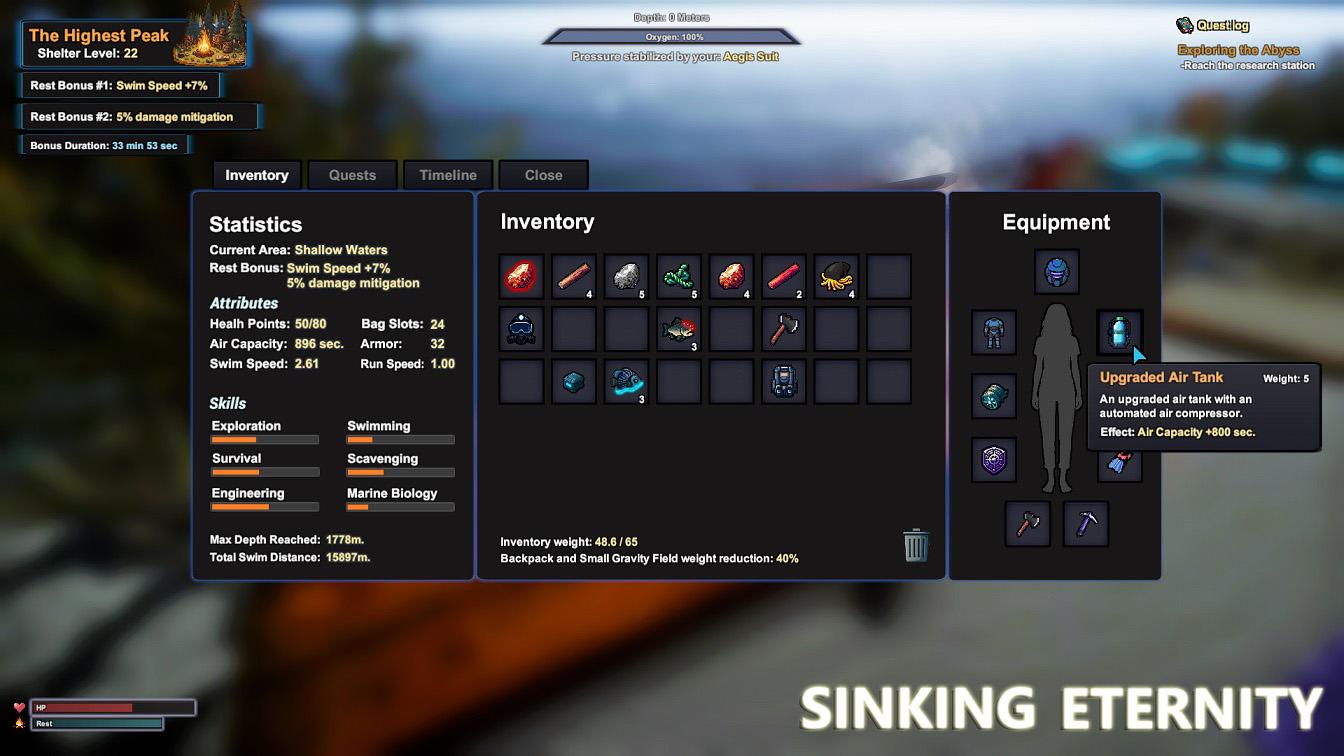 Inventory and diving equipment
